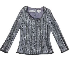 Victoria Royal Women's Silver Sequin Blouse Size 10 Vintage Formal Top